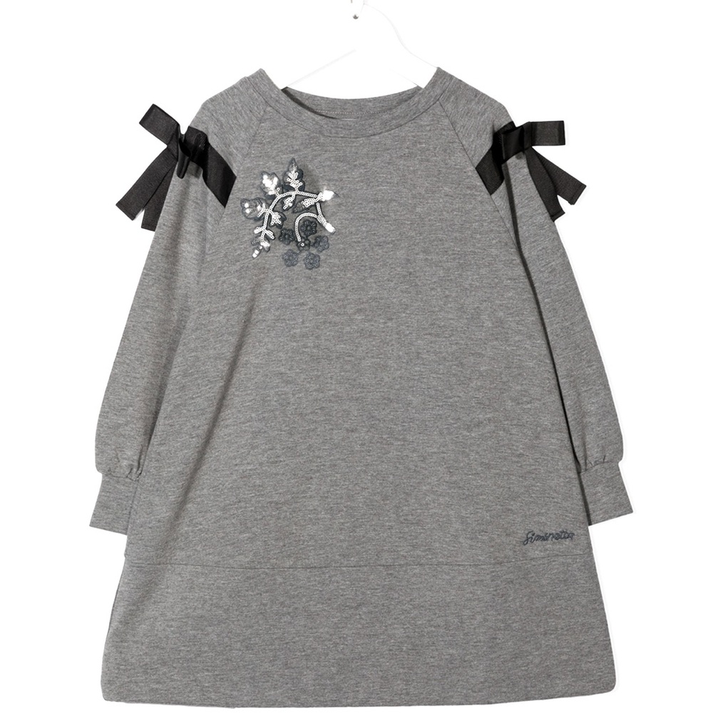 🎀SIMONETTA bow detail grey sweatshirt dress, size 8